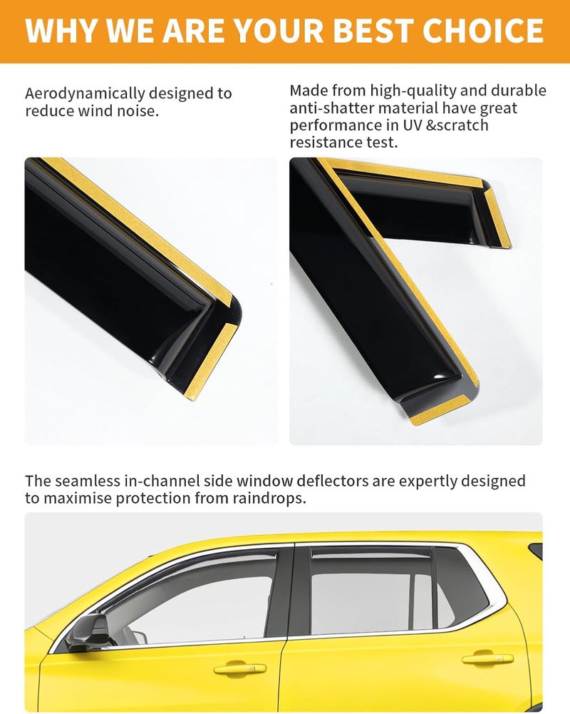 Deejecsun in-Channel Window Rain Guards Fit for Chevy Traverse 2018-2023 Rain Guards Extra Durable Chevrolet Traverse Window Deflectors Visors Vent Visors Vent Shades Car Accessories -4 pcs - Image 5